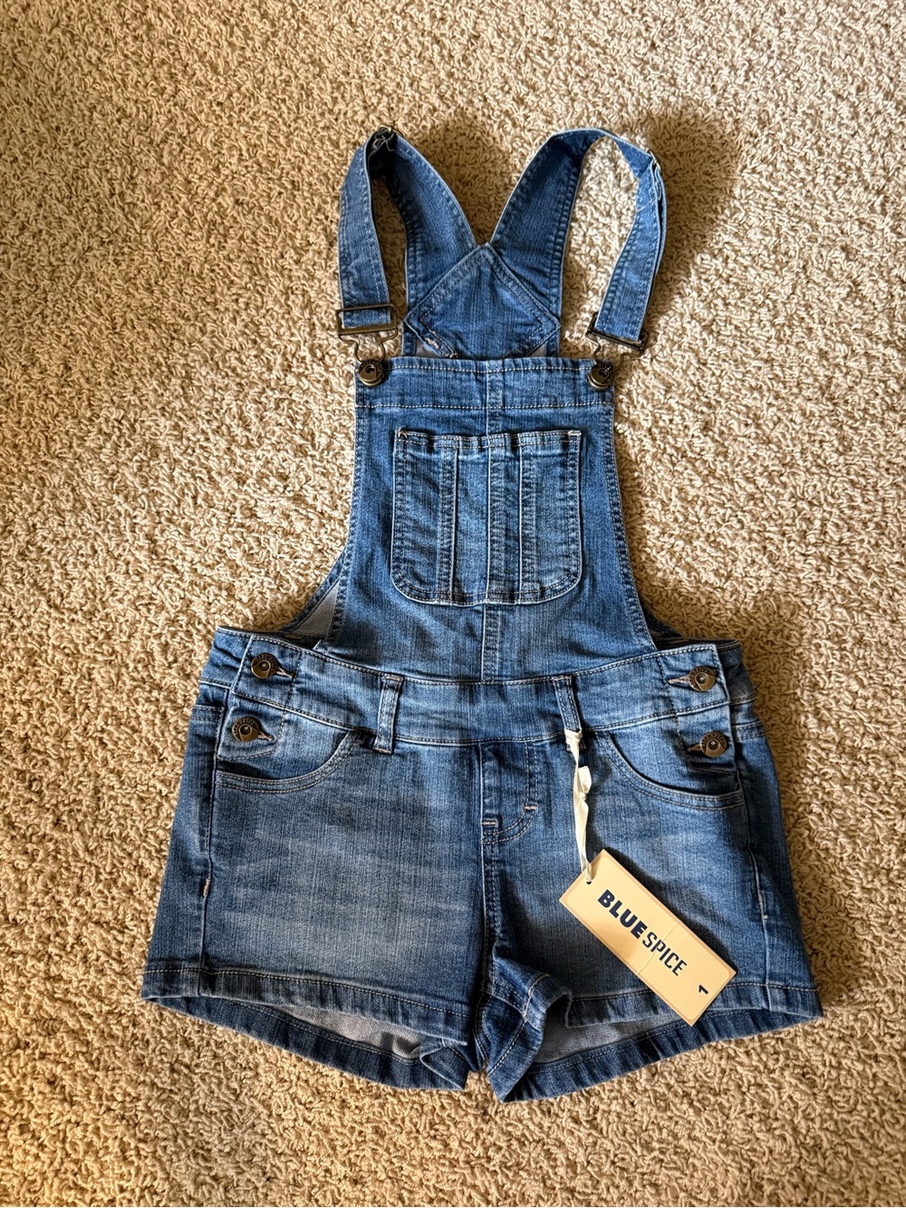 NWT Denim Shortalls Overalls Jean Bib Shorts - Blue